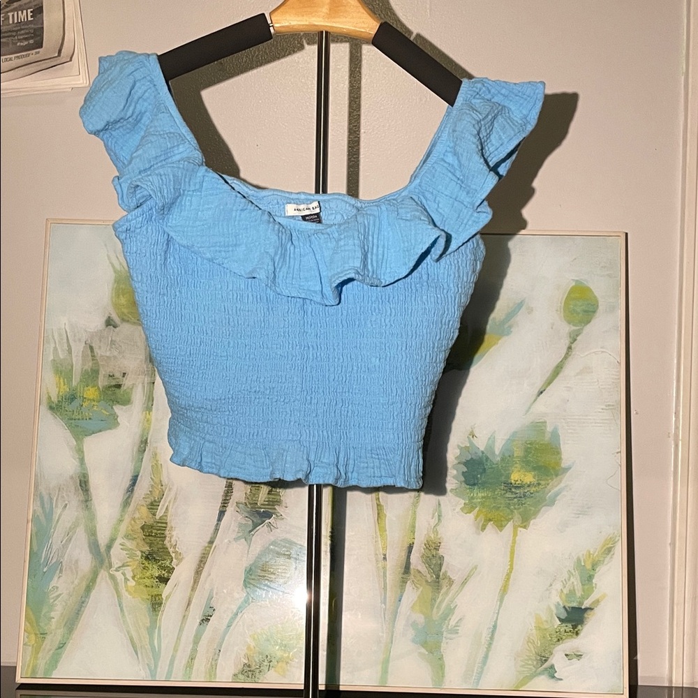 American Eagle Outfitters Blue Ruffle Crop Top
